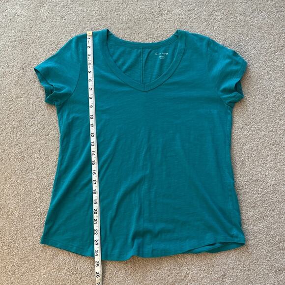 Eileen Fisher Teal Organic Cotton V-Neck Short Sleeve Tee Shirt Sz XS Minimalist - Picture 6 of 6